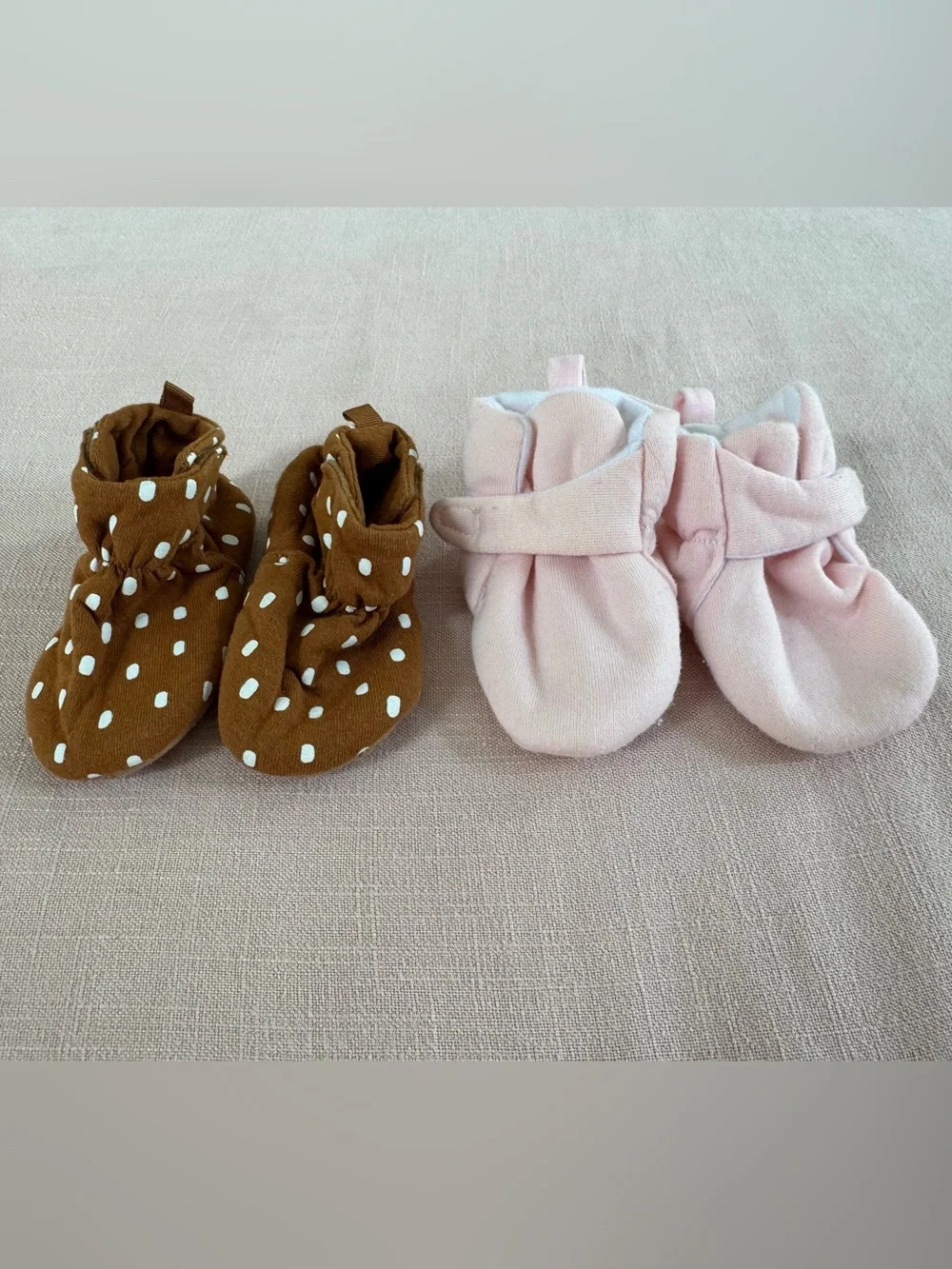 Old navy infant booties, slippers, pink, brown and white
